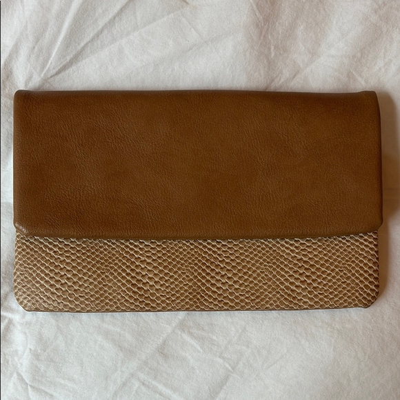 LOUENHIDE clutch purse wallet Brown & tan faux Leather zippered sections slots - Picture 1 of 10